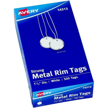 AVERY Metal Rim Key Tags, 1.25" Ring Size, White, 500 PK AVE14313